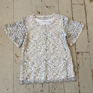 Isaac Mizrahi Floral Cream Lace Overlay Top NWOT
